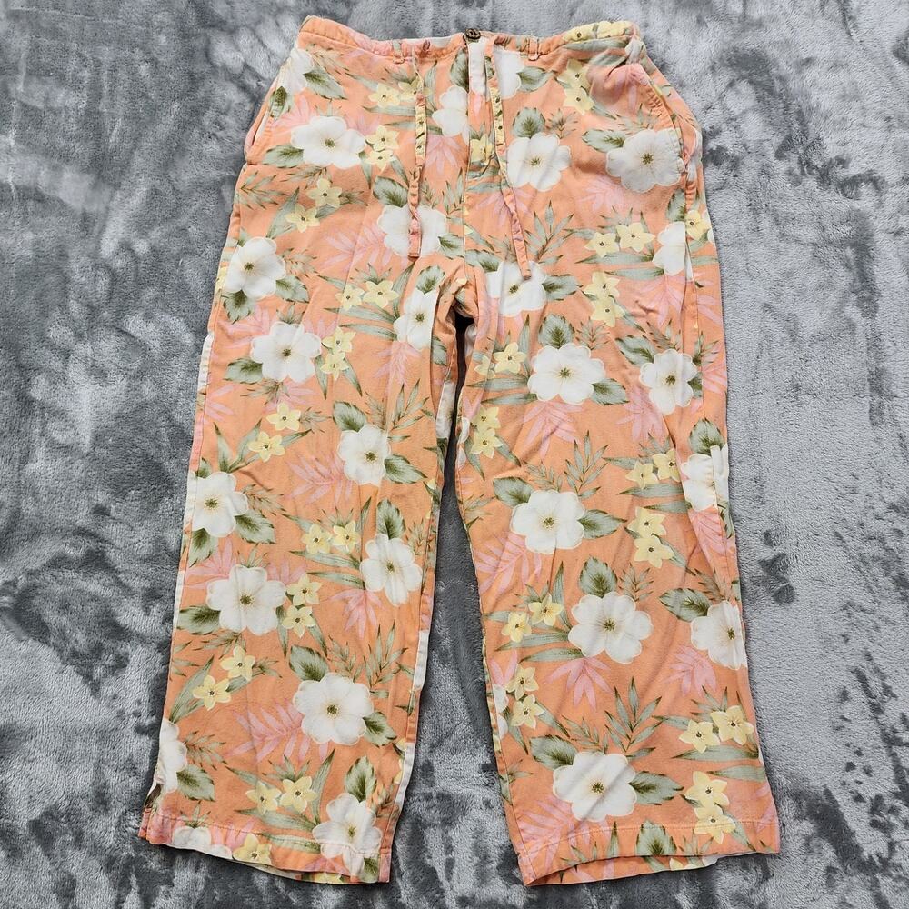 Vintage Jaclyn Smith Pants Womens M Orange‎ Pink Yellow Floral Rayon Capri Flowy